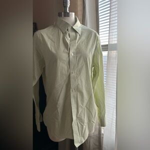 Banana Republic Slim Fit Non-Iron Check Dress Shirt Green M 15-15.5